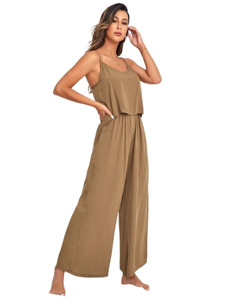 

cami & wide leg pants lounge set l0dp#, Black;red