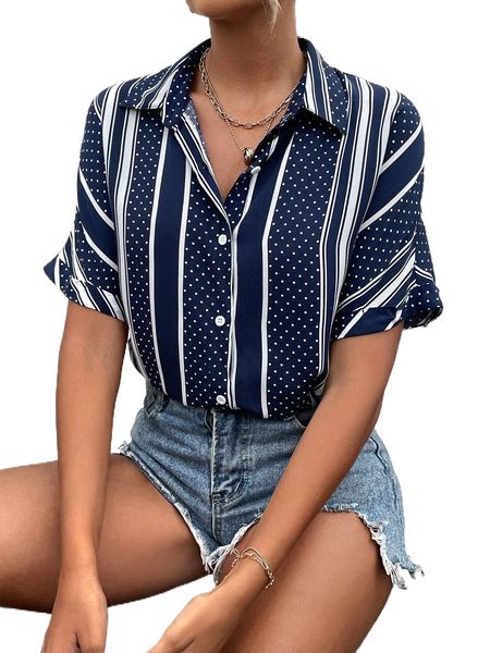 

striped & polka dot dolman sleeve shirt p1cs#, White