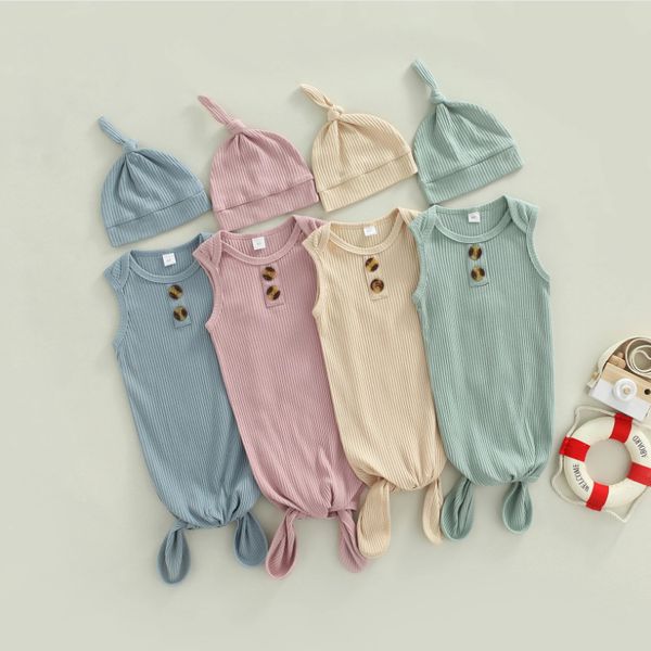 Летние детские спальные мешки наборы крышки новорожденного младенца без рукавов без рукавов без рукавов навязки завязки с шляпу 2шт набор нарядов M4083