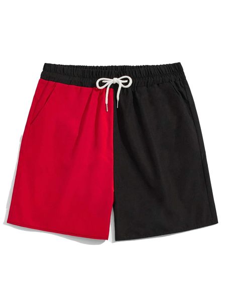 

romwe guys colorblock drawstring shorts 11wa#, White;black