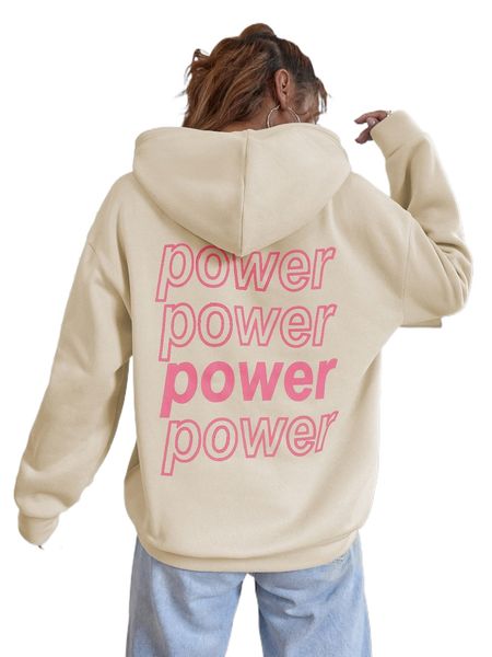 

letter graphic drop shoulder thermal lined hoodie 32te#, Black