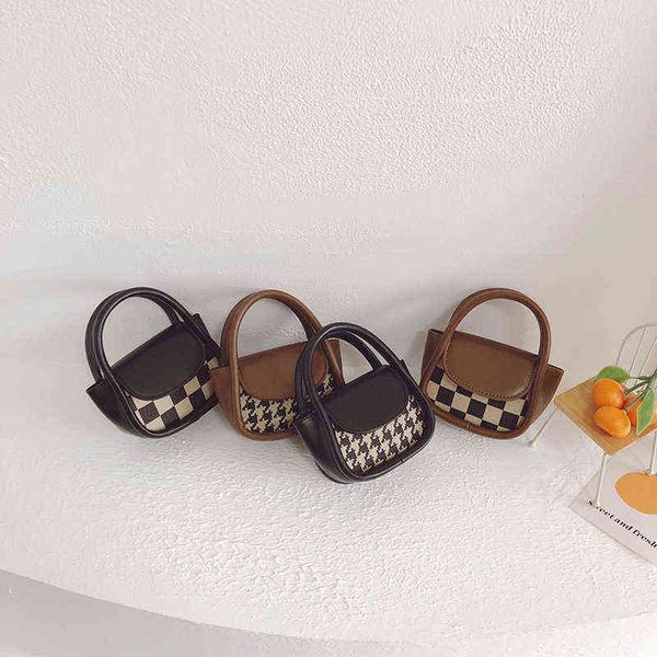 

autumn and winter children's korean chessboard lattice little girl's hand lovely girl's messenger accessories children's, Black