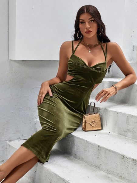 

cut out split thigh velvet cami dress u6vx#, Black;gray