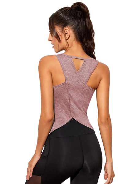 

absorbs sweat cut out back sports tank o3vp#, Gray