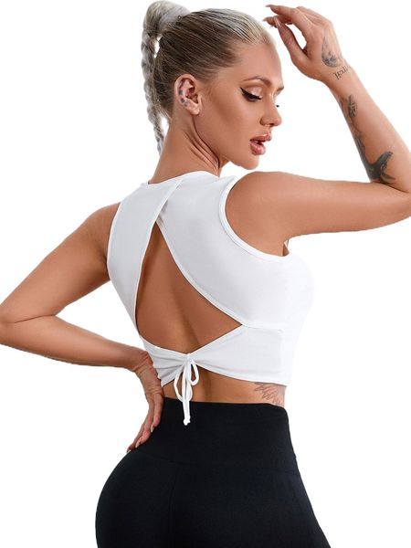 

cut out tie back sports tank a7bb#, Gray