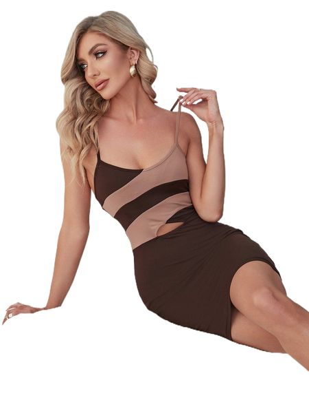 

colorblock backless bodycon dress n1a2#, Black;gray