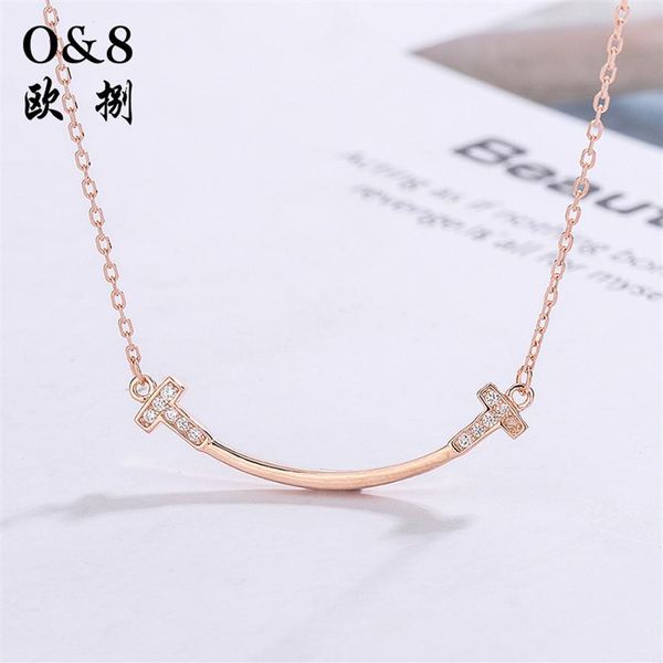 

pendant necklaces necklace s925 sier smile nelace women's fresh simple inlaid diamond double t versatile pendant clavicle cha281m, Silver