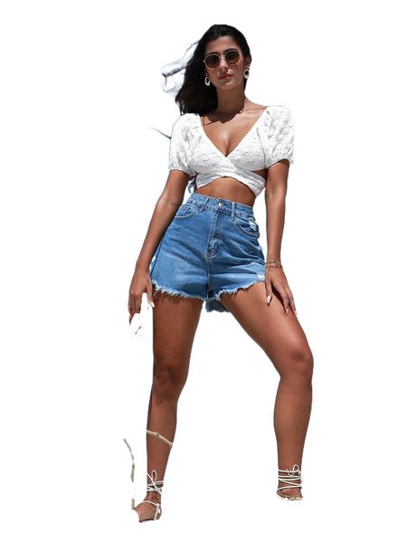 

puff sleeve tie back crop blouse d2vg#, White