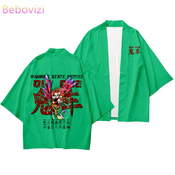 

5xl 6xl green beach harajuku japanese sets fashion kimono kimetsu no yaiba men women cardigan haori obi asian clothes pant suit, Red