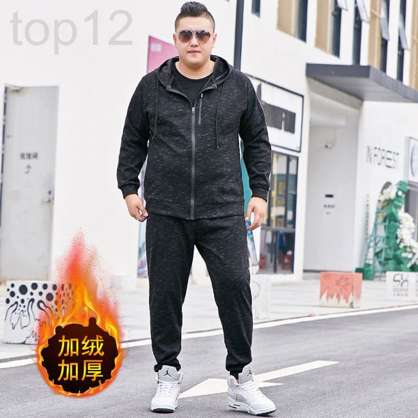 

men's casual shirts designer fat guy men's plus size cardigan, sweater, pants, plush and thickened coat, leisure sports suit, two-, White;black