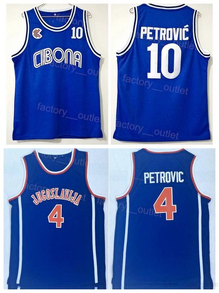 

men moive cibona college jugoslavija basketball 4 drazen petrovic jersey 10 all stitched breathable for sport fans sewing team color blue pu, Black