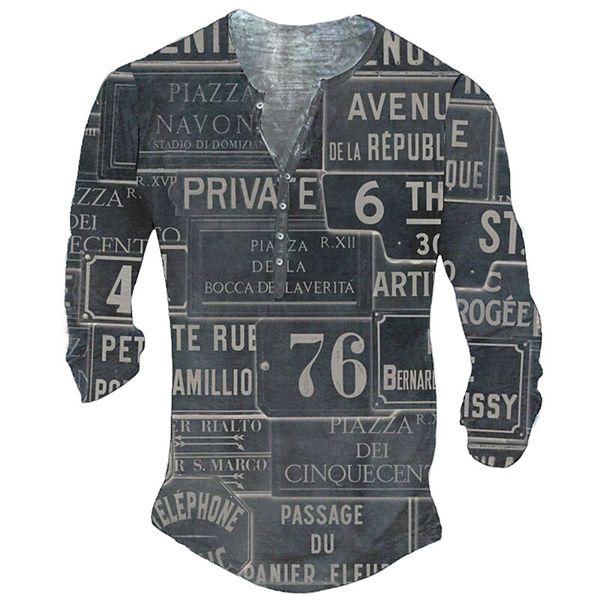 

men's henley shirt tee t shirt 3d print graphic letter plus size henley casual daily button-down print long sleeve casual retro design, White;black