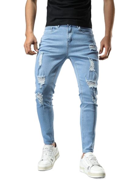 

men ripped detail slant pocket jeans e7cy#, Blue