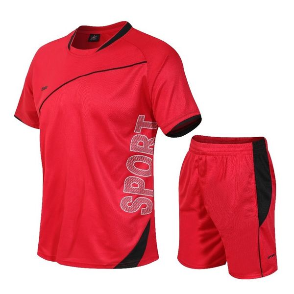 

tracksuit men -4xl summer men's sets t shirts+shorts two pieces sets casual tracksuit male o-neck solid sportswear 220408, Gray