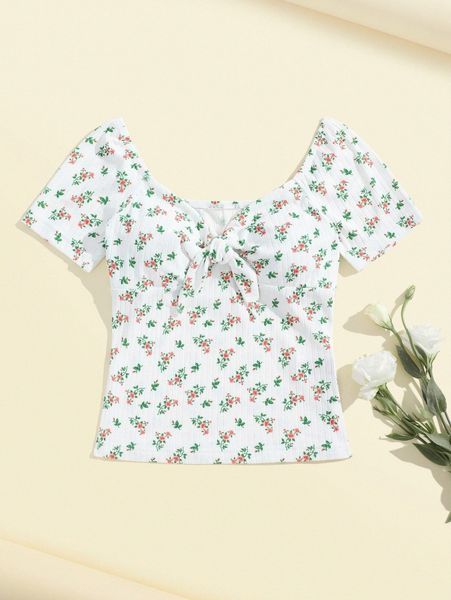 

x skylarhkim ditsy floral tie front tee a5uu#, White