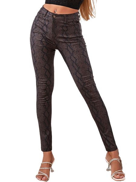 

apperloth a snakeskin print pu leather skinny pants g7b3#, Black;white