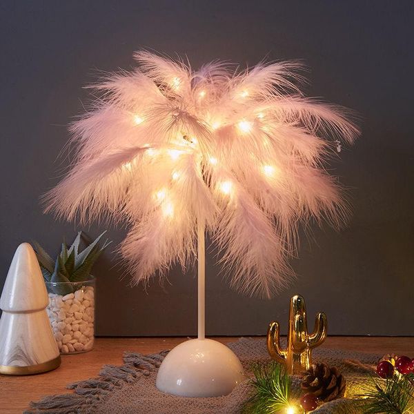 Luzes noturnas Fairy Feather Table Table Lamp Bateria Power Diy Creative quente árvore abajurador de casamento caseiro Decornight Nightnight Nightnight