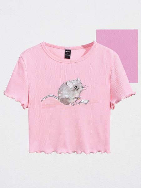 

x custombysonia cartoon print lettuce trim tee a7ns#, White