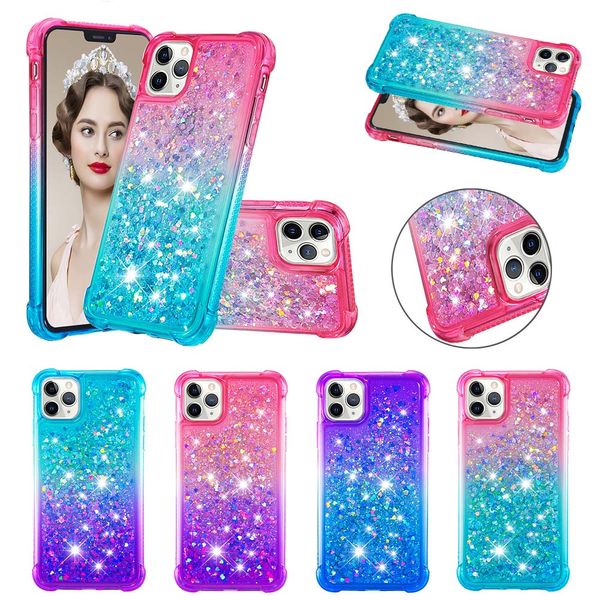 Bling Quicksand Kılıfları TPU Sıvı Degrade Glitter Kapak iphone 13 12 11 Pro XR XS Max X 8 Samsung S20 FE S21 Ultra A21S A02S A12 A32 4G 5G A52 A72 A22