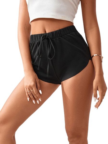 

solid tie front track shorts v6da#, White;black