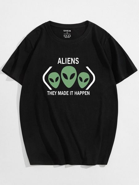 

men alien & slogan graphic tee d95f#, White;black