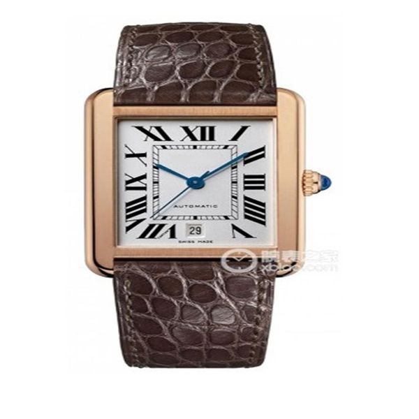 

men's mechanical automatic watch cow leather belt 41 mm in diameter sapphire mirror tank series 3a quality325w, Slivery;brown