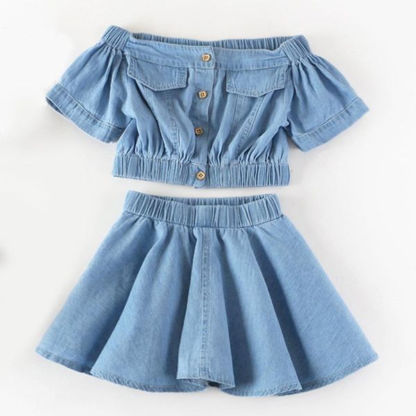 

clothing sets summer children's clothes girl suit denim skirt 2pcs set kid, White