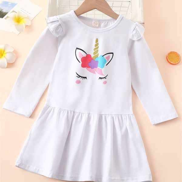 

little girl's unicorn printed ruffle dress she, Red;yellow