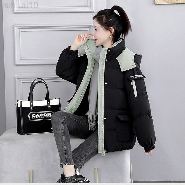 

new 2022 women short jacket winter thick hooded cotton padded coats female korean loose puffer parkas ladies oversize outwear l220730, Black