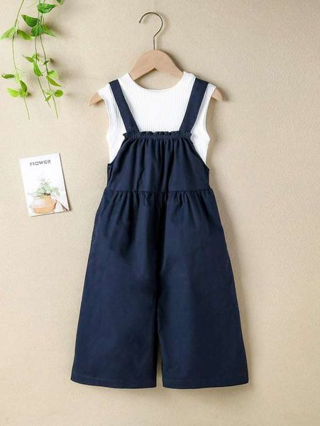 

girls ribbed tank & overall jumpsuit she, White