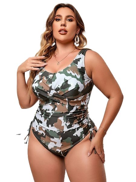 

plus camouflage twist ruched one piece swimsuit u6gg#, White;black