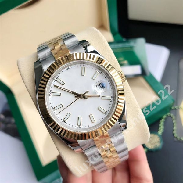 

super quality men watch two tone white dial baton markers 41mm sapphire automatic mechanical montre de luxe oyster band wrsitwatches, Slivery;brown
