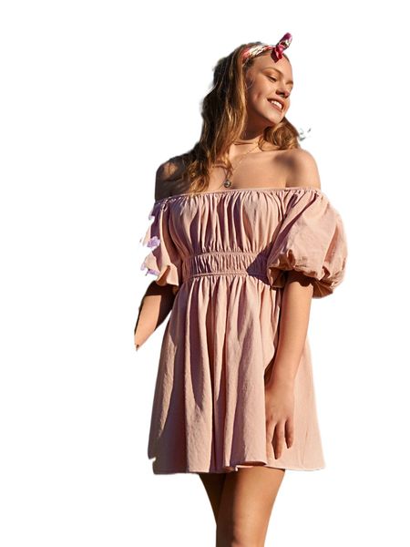 

off shoulder ruched bust lantern sleeve dress q8na#, Black;gray