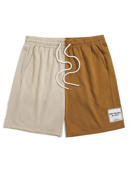 

men two tone letter patched detail drawstring waist shorts o8df#, White;black