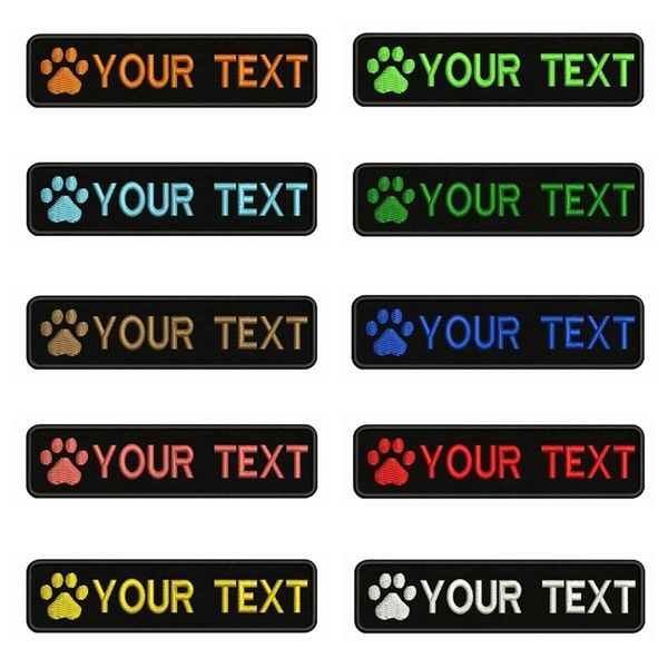 Impronte di zampa 10X2.5cm Ricamo Nome personalizzato Patch di testo Strisce Distintivo Ferro su toppe per collare per cani 220622