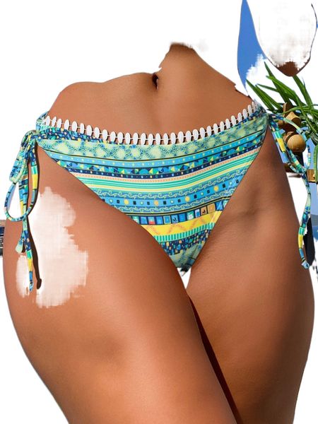

random geo print tie side bikini bottom 65bv#, White;black