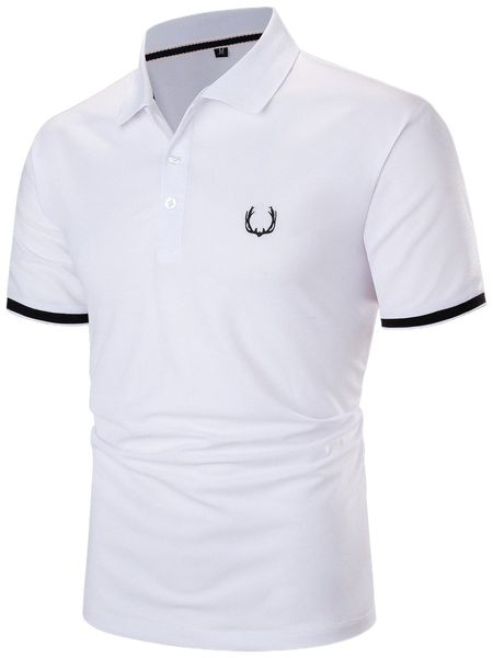 

men antlers embroidery contrast trim polo shirt 10da#, White;black