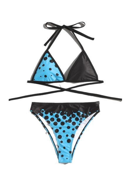 

romwe polka dot print bikini swimsuit 57cb#, White;black