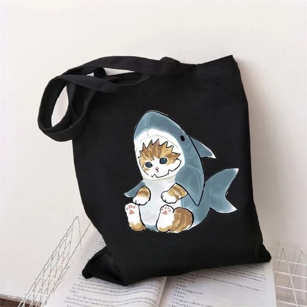 

cat shark compra plegable jute bolsa shopper bolso shopping handbag bag tote reusable net ecobag c 220707