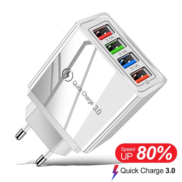 4 USB Ladegerät Quick Charge QC3.0 Telefon Adapter Für iPhone Xiaomi Huawei Schnelle Lade Tablet Tragbare Wand Mobile Ladegeräte