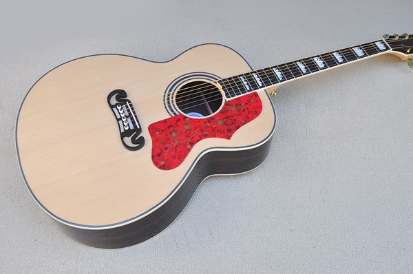 

factory custom natural wood color 43 inch acoustic guitar with 6 strings all solid rosewood back and side spruce red pickguard can be custom