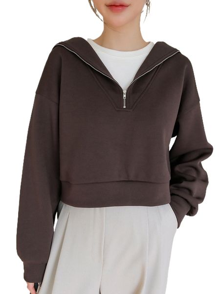 

dazy half zipper drop shoulder 2 in 1 sweatshirt p1ax#, Black