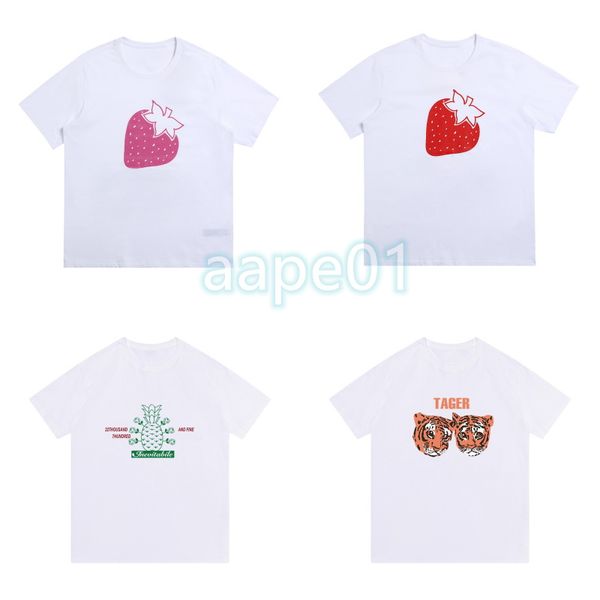 Herrenmode Erdbeer-Druck-T-Shirt Designer Damen Rundhals-Kurzarm-T-Shirts Unisex Weiße Tops Asiatische Größe S-2XL