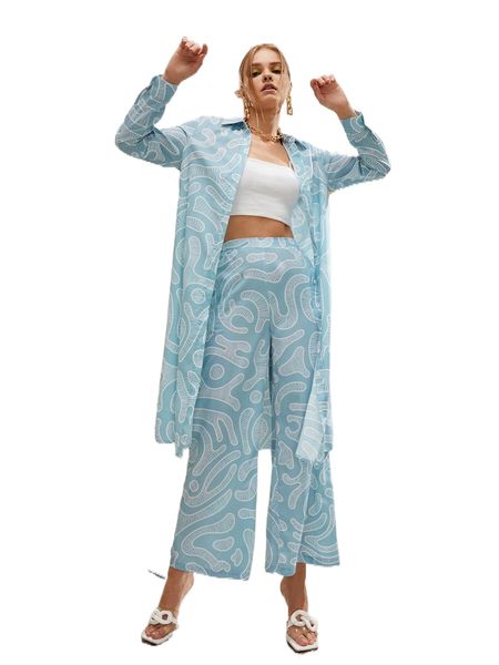 

x gincko graphic pattern wide leg pants e93v#, Black;white