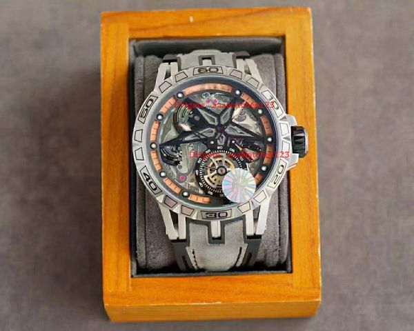 

mens watches automatic luxury watch round time scale luminous 46mm dial flywheel design black and red with sports rubber strap classic watch, Slivery;brown