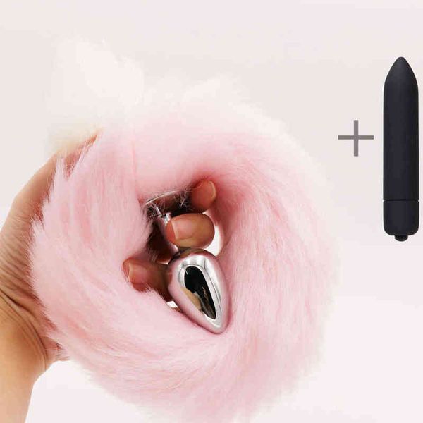 NXY Sex Adult Toy Bullet Vibrator g Spot Clitoris Stimulator Stainless Stee Fox Tail Anal Plug Toys for Women_voghion.com