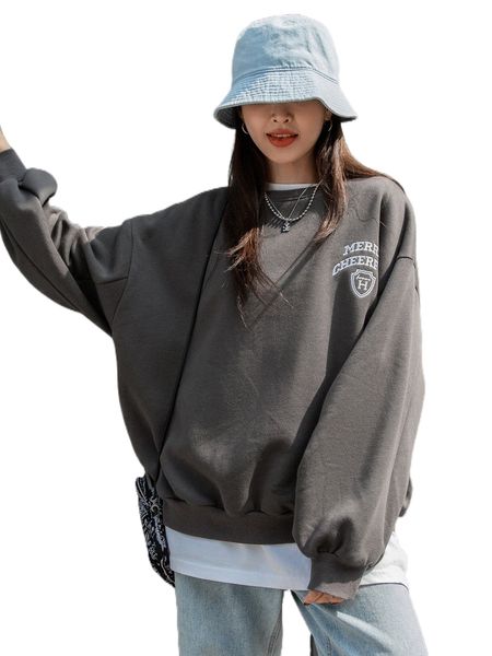 

dazy letter embroidery drop shoulder sweatshirt k92c#, Black