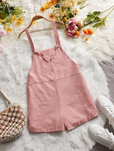 

dual pocket roll hem overall romper j7u4#, Black;white