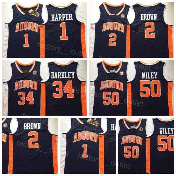 

ncaa college basketball auburn tigers 2 bryce brown jersey 1 jared harper 50 austin wiley charles barkley 34 university stitched for sport f, Black