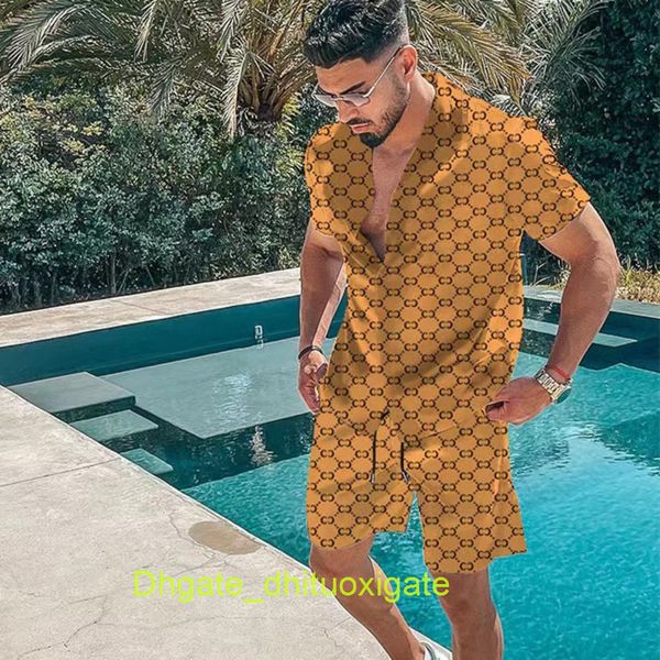

casual luxury men's shirts men tracksuits hawaiian sets printing summer short sleeve button shirt fashion beach shorts tees streetwear, White;black